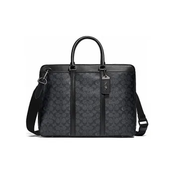 COACH Canvas With Leather Briefcase Shoulder Bag Crossbody Bag Handbag Large Size Men's Charcoal Black