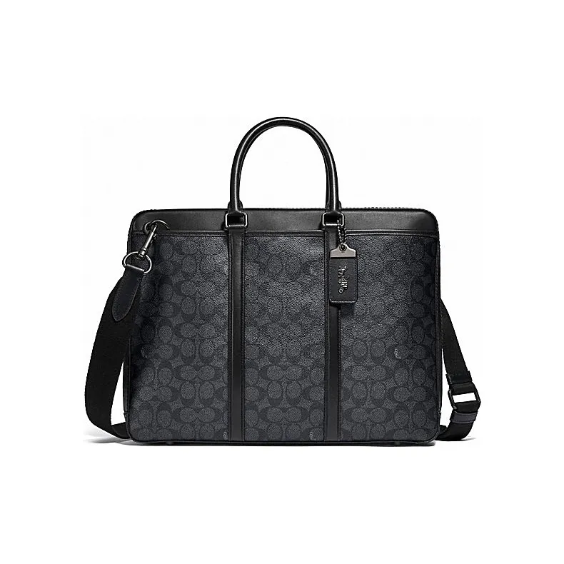COACH Canvas With Leather Briefcase Shoulder Bag Crossbody Bag Handbag Large Size Men's Charcoal Black-0