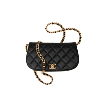 CHANEL Gold Tone Lock Chain Shoulder Bag, Crossbody Bag Women's Black