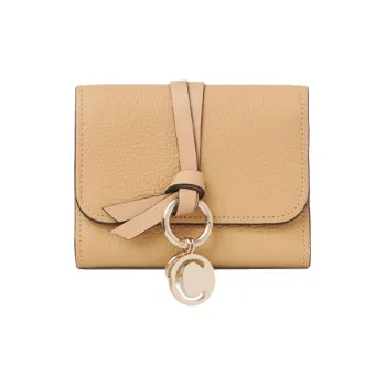Chloe Alphabet Cow Leather Wallet Mini Women's Light Brown