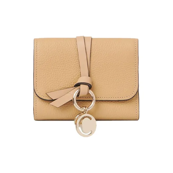 Chloe Alphabet Cow Leather Wallet Mini Women's Light Brown-0