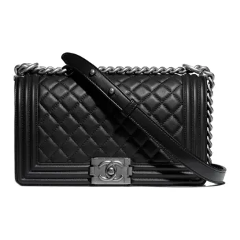 CHANEL LEBOY Calfskin Shoulder Bag Crossbody Bag Medium Size Unisex Black