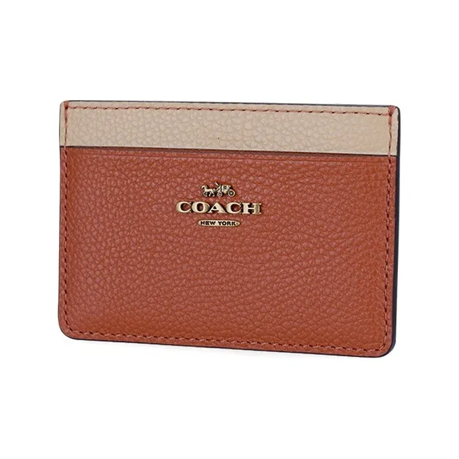 COACH Card Case Leather Card Clip Card Holder Mini Women's Orange & White Multicolor-2