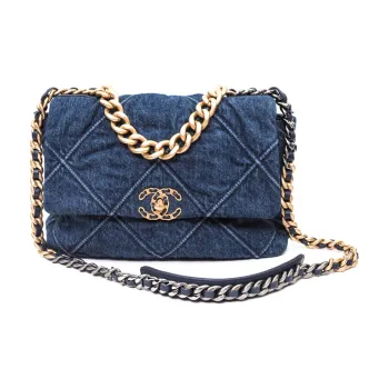 CHANEL 19Bag Denim Denim Flap Bag Messenger Bag Shoulder Bag Crossbody Bag Medium Size Women's Denim Blue