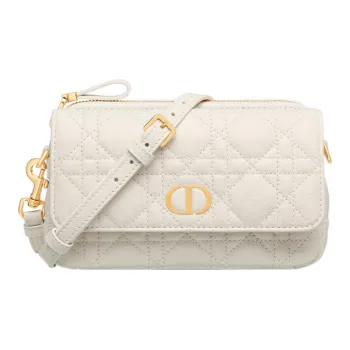DIOR Soft Cow Leather Handbag Shoulder Bag Crossbody Bag Clutches Women's Milk White