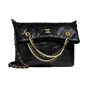 CHANEL Calfskin Crystal Pearl Tote Bag, Shopping Bag, Chain Bag, Portable Crossbody Bag, Shoulder Bag Women's Black