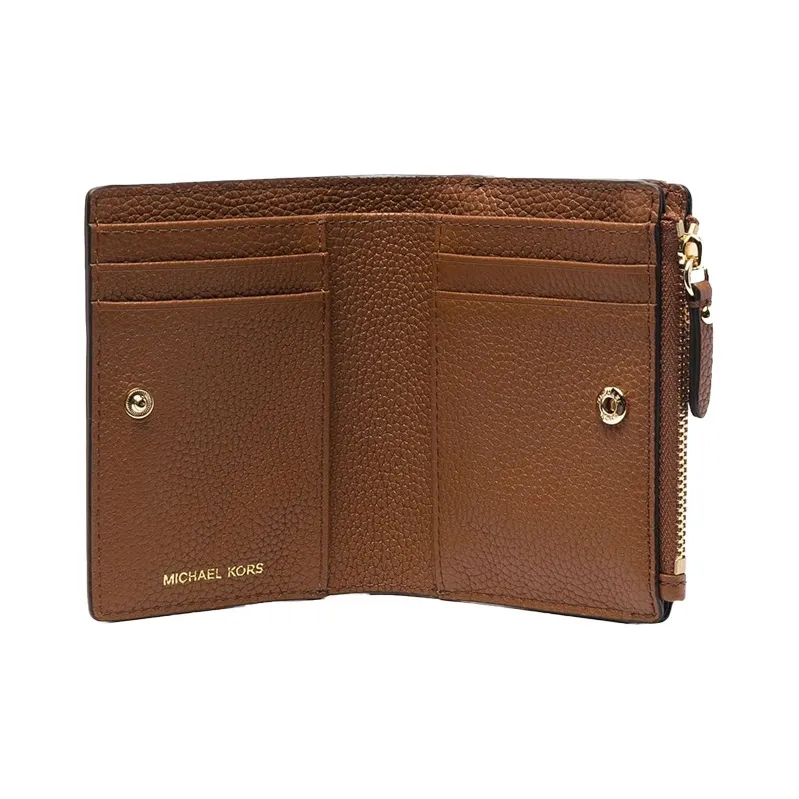 MICHAEL KORS Jet Set Cow Leather Card Holder, Coin Purse, Wallet Women's Caramel Brown-3
