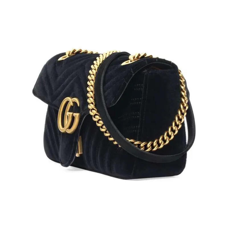 GUCCI Marmont Quilted Suede Chain Bag Crossbody Bag Shoulder Bag Women's Black-1