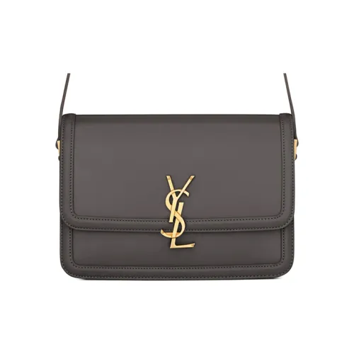 SAINT LAURENT SOLFERINO Leather Tofu Bag, Shoulder Bag, Crossbody Bag Medium Size Women's Gray White