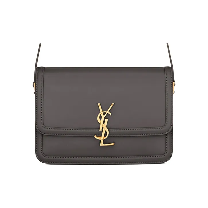 SAINT LAURENT SOLFERINO Leather Tofu Bag, Shoulder Bag, Crossbody Bag Medium Size Women's Gray White-0