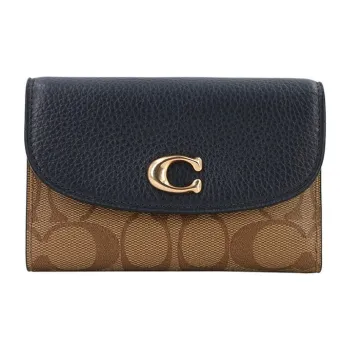 COACH Remi PVC Wallet Small Size Women's Dark Blue With Brown Monogram