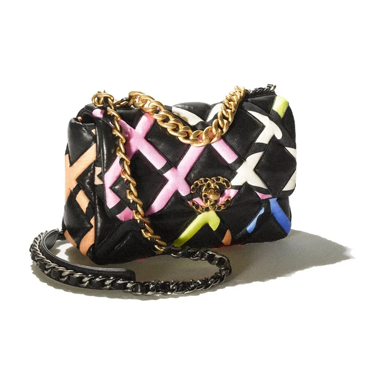 CHANEL 22SS Lambskin Shoulder Bag, Crossbody Bag, Handbag Women's Black And Multicolor-1