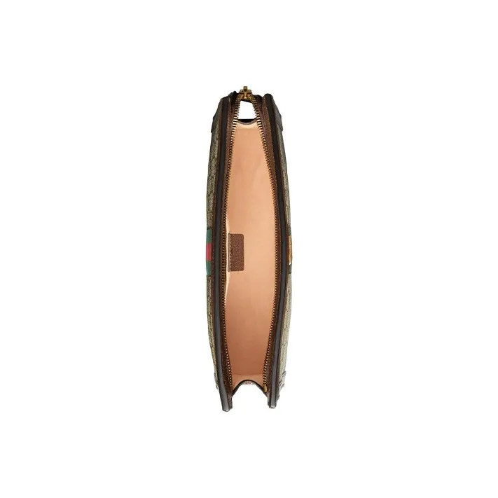 GUCCI Ophidia Canvas With Leather Clutch Women's Ebony/Brown-3