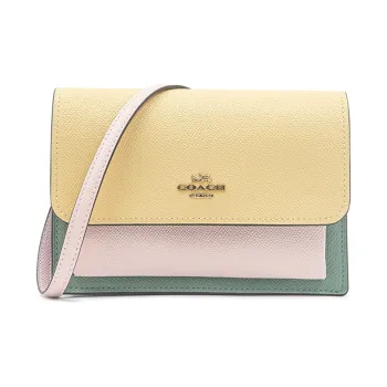 COACH Foldover Leather Crossbody Bag Fanny Pack Shoulder Bag Women's Multicolor Vanilla Yellow With Green Accents
