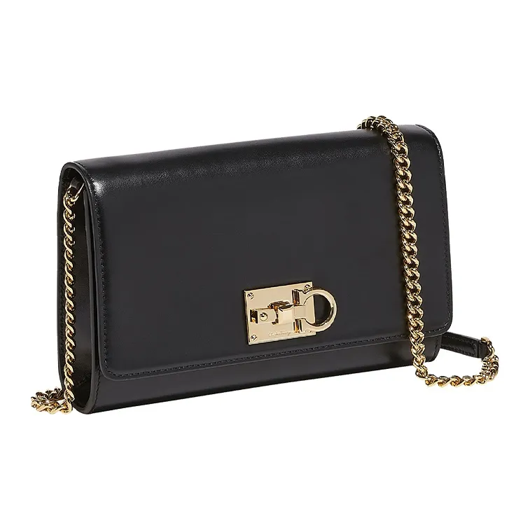 FERRAGAMO Studio Cow Leather Small Square Bag Shoulder Bag, Crossbody Bag Mini Women's Black-1