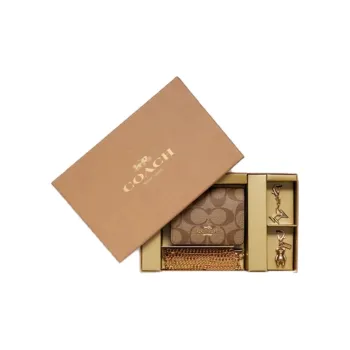 COACH Boxed Monogram Canvas With Leather Clutch Wallet Mini Women's Khaki