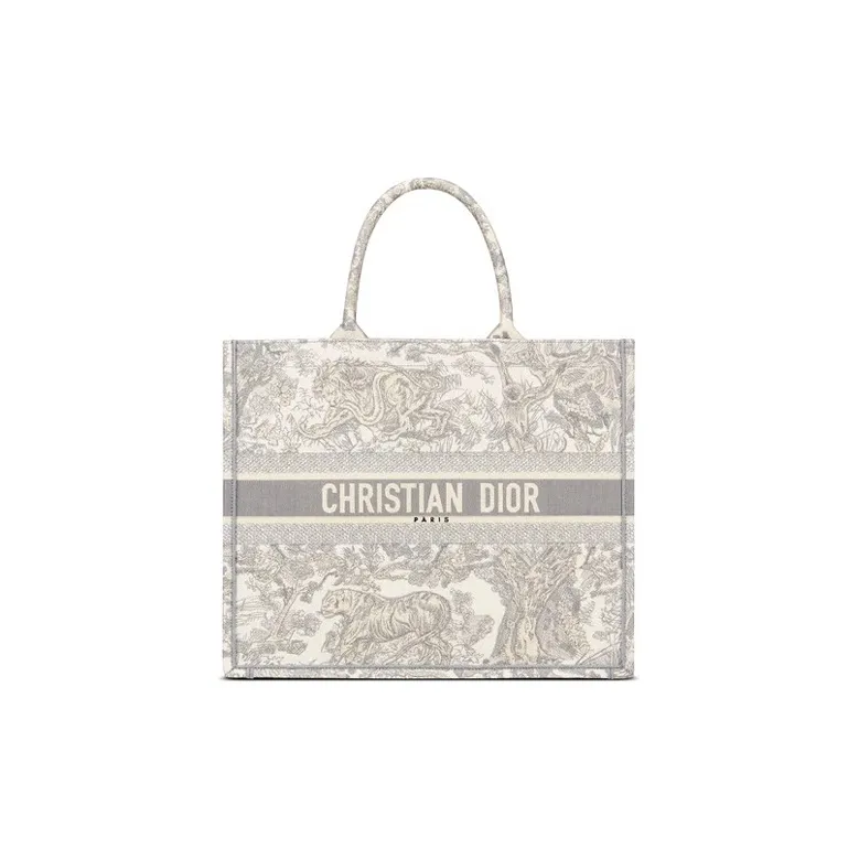 DIOR BookTote Embroidery Tote Bag, Shopping Bag, Handbag Tubas Women's Gray-0