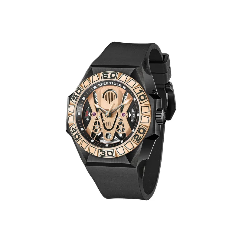REEF TIGER Black Shark Collection Automatic Mechanical Movement Watch Men's Watches Gold Dial RGA6922-BPR-1
