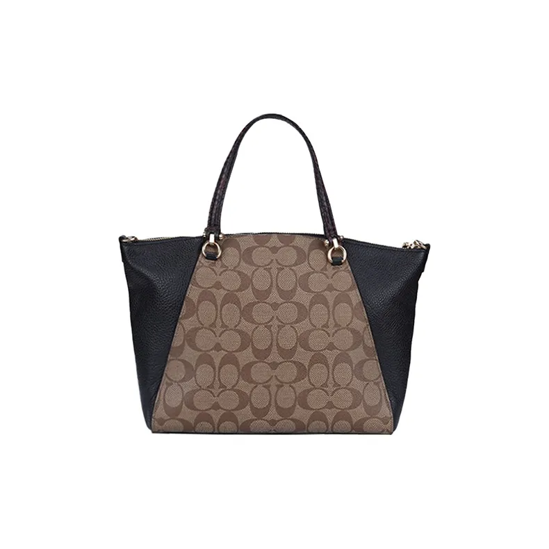 COACH Prairie PVC Canvas With Leather Dumpling Bag Crossbody One Shoulder Handbag Large Size Women's Khaki & Black-2