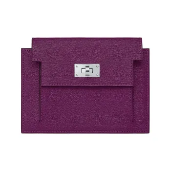 HERMES Kelly Pocket Sheepskin Short Wallet Women's Silver Lotus Purple