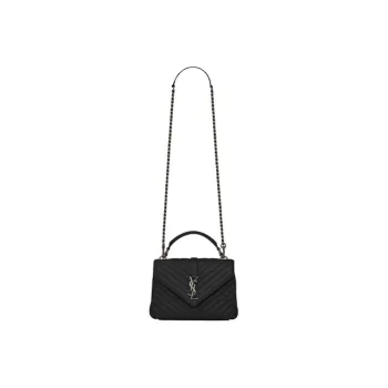 SAINT LAURENT College Lambskin Bonded Leather Portable Crossbody Bag Shoulder Bag Medium Size Women's Black