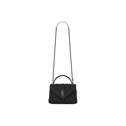 SAINT LAURENT College Lambskin Bonded Leather Portable Crossbody Bag Shoulder Bag Medium Size Women's Black