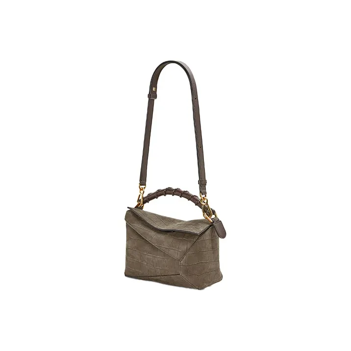 LOEWE Puzzle Suede Handbag Shoulder Bag Crossbody Bag Small Size Women's Olive Green-4