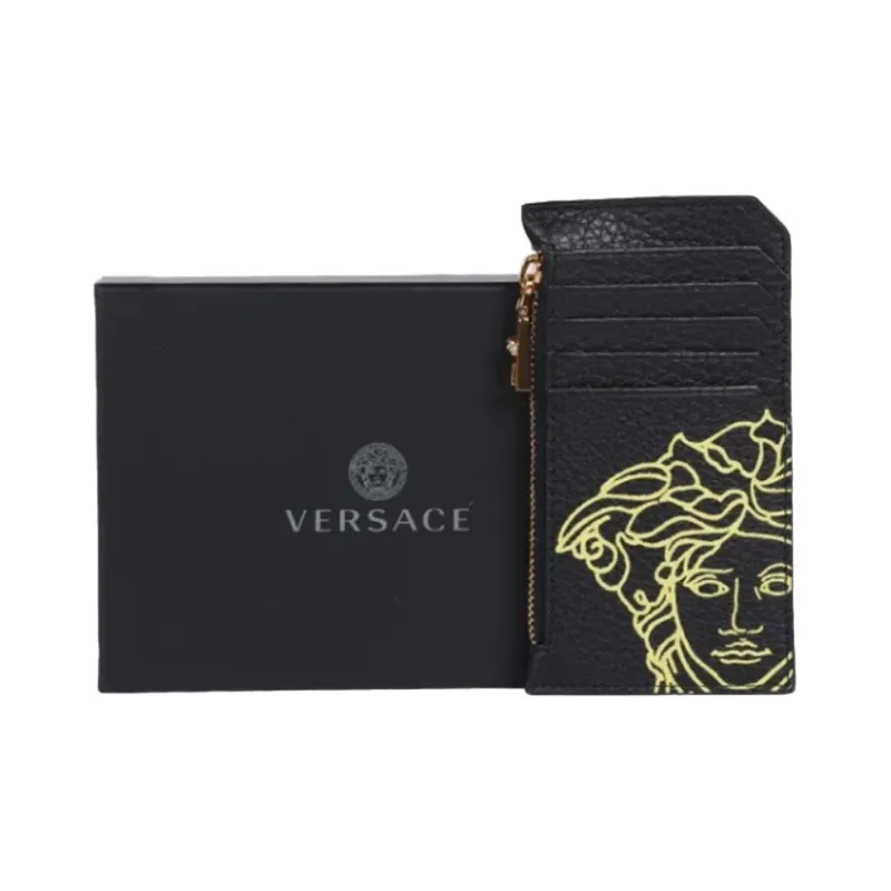 VERSACE Leather Coin Purse Key Pouch Men's Black-1