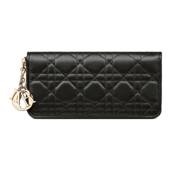 DIOR Lady Dior Lambskin Wallet Card Holder Clutch Women's Black