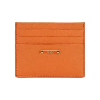 FENDI Calfskin Card Clip Card Holder Women's Orange Red