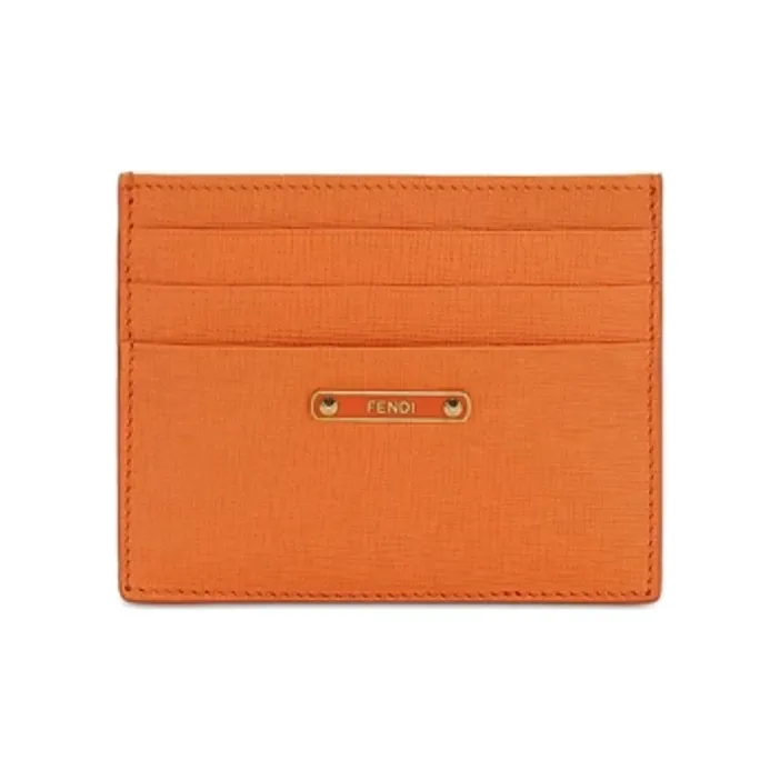 FENDI Calfskin Card Clip Card Holder Women's Orange Red-0