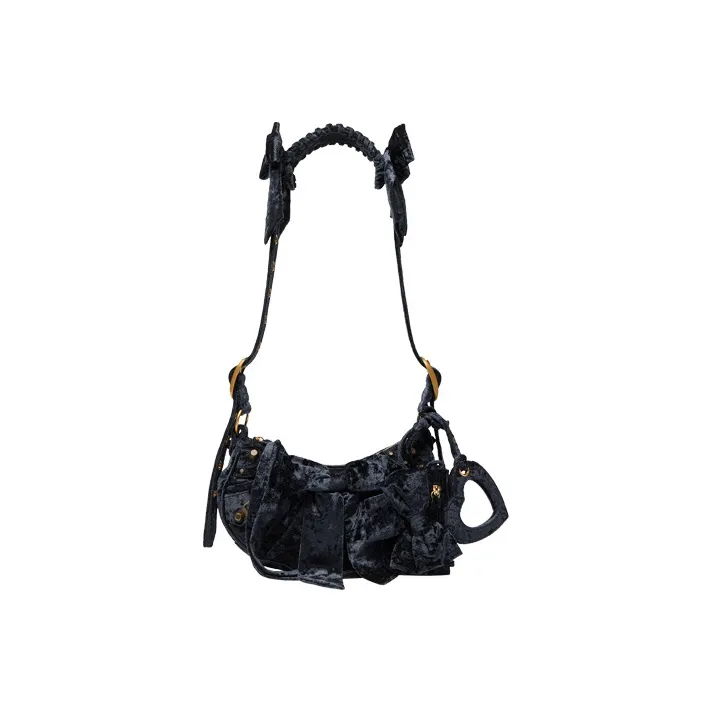 Balenciaga Le Cagole Embossed Velour Handbags Shoulder Bags Small Size Women's Black-0