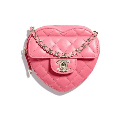 CHANEL 22SS Sheepskin Heart-Shaped Shoulder Bag Crossbody Bag Small Size Women's Peach Pink