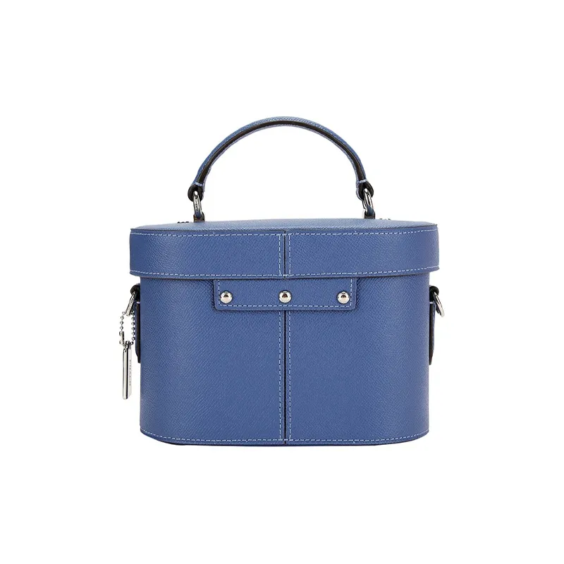 COACH Kay Leather Box Bag Makeup Bag Shoulder Bag Handbag Small Size Women's Blue-3