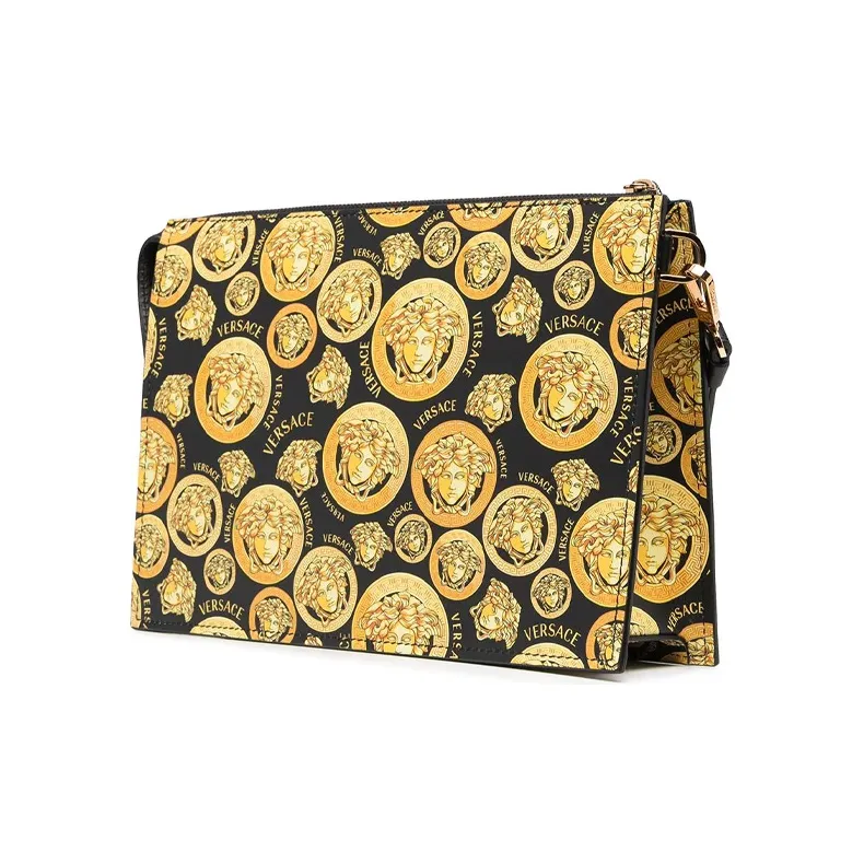 VERSACE Leather Briefcase Commute Bag Clutch Unisex Color Block-1