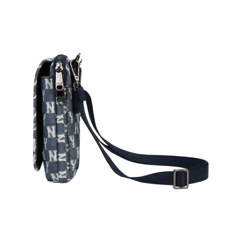 MLB Monogram Collection Polyester Small Square Bag, Crossbody Bag Regular Unisex Denim Blue-3