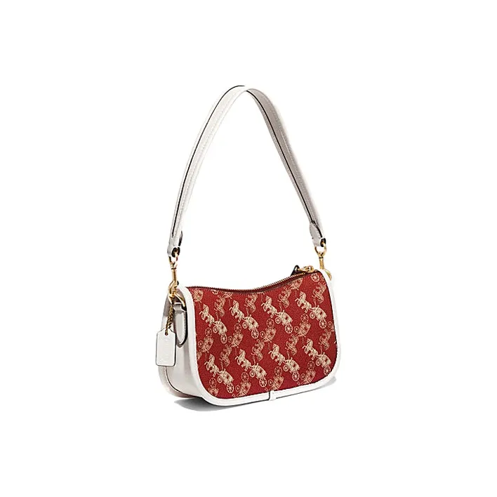 COACH Swinger Cow Leather Patchwork Mahjong Bag Shoulder Bag Handbag Shoulder Bag Women's Red & White-1