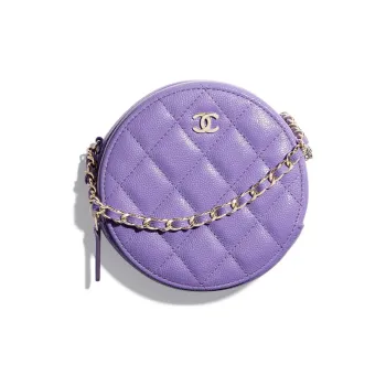 CHANEL 19Bag Cow Leather Evening Coin Purse Women's Purple