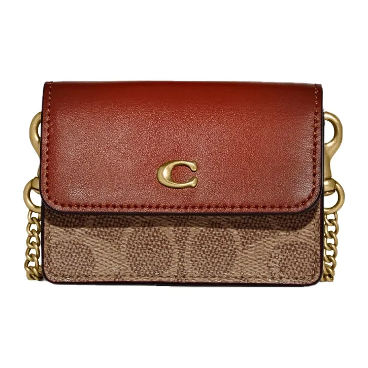 COACH Canvas With Leather Crossbody Bag Card Holder Women's Brown-0