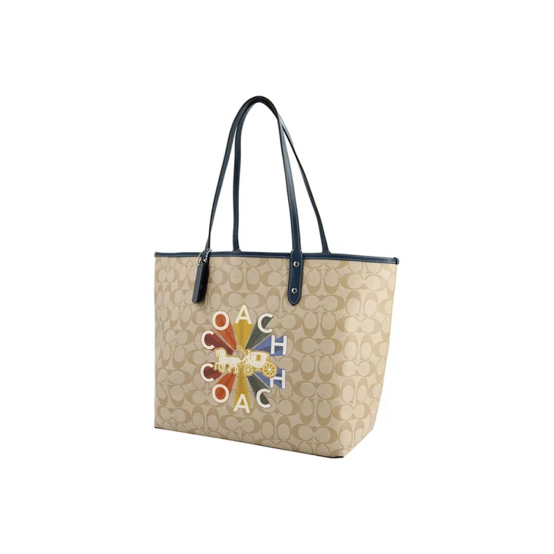 COACH City Multicolor Print Monogram Tote One Shoulder Handbag Tubas Women's Blue Khaki-2