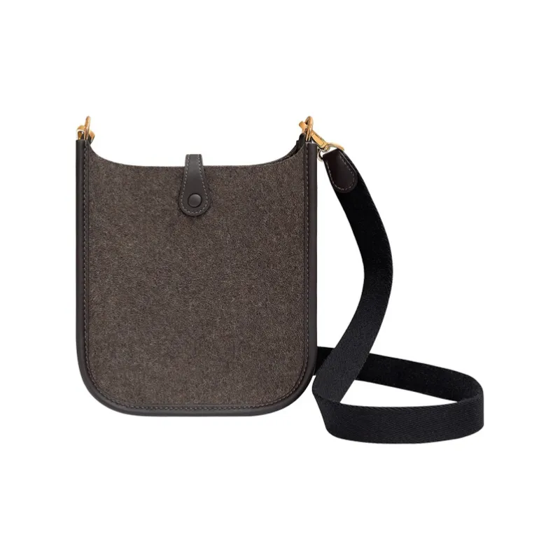 HERMES Evelyne Swift Calfskin With Canvas Shoulder Strap Shoulder Bag, Crossbody Bag Mini Unisex 46 Ebene Ebony-2