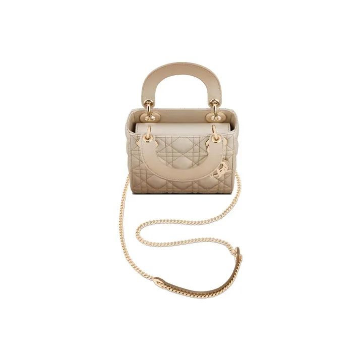 DIOR Lady Dior Cow Leather Handbag Mini Women's Change To Metal Gray-2