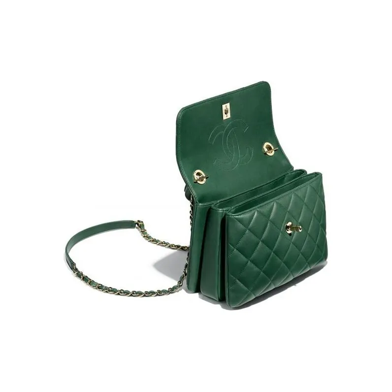 CHANEL Trendy Cc Sheepskin Chain Shoulder Bag, Crossbody Bag, Handbag Women's Green-2
