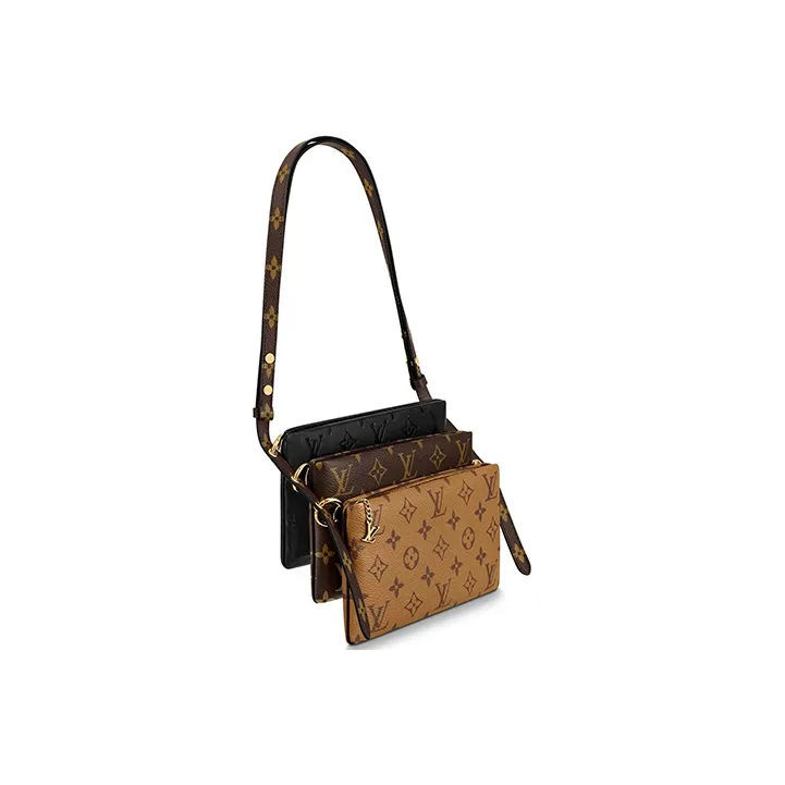 LOUIS VUITTON Lv3 Lambskin Clutch, Crossbody Bag, Shoulder Bag Women's Brown/Caramel/Black-2