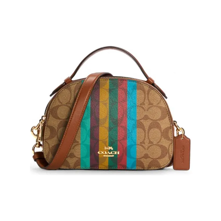 COACH Serena Monogram Canvas With Leather Crossbody Bag Chinese Steamed Bun Handbag Small Size Women's Khaki-0