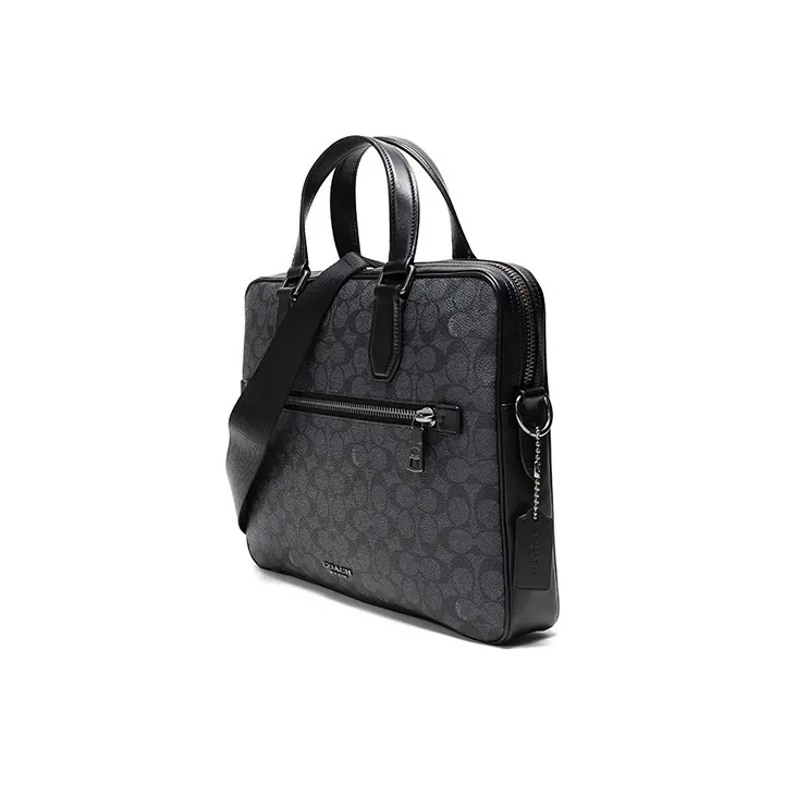 COACH Kennedy Coated Canvas With Leather Handbag Crossbody Bag Briefcase Shoulder Bag Large Size Men's Charcoal Gray-1