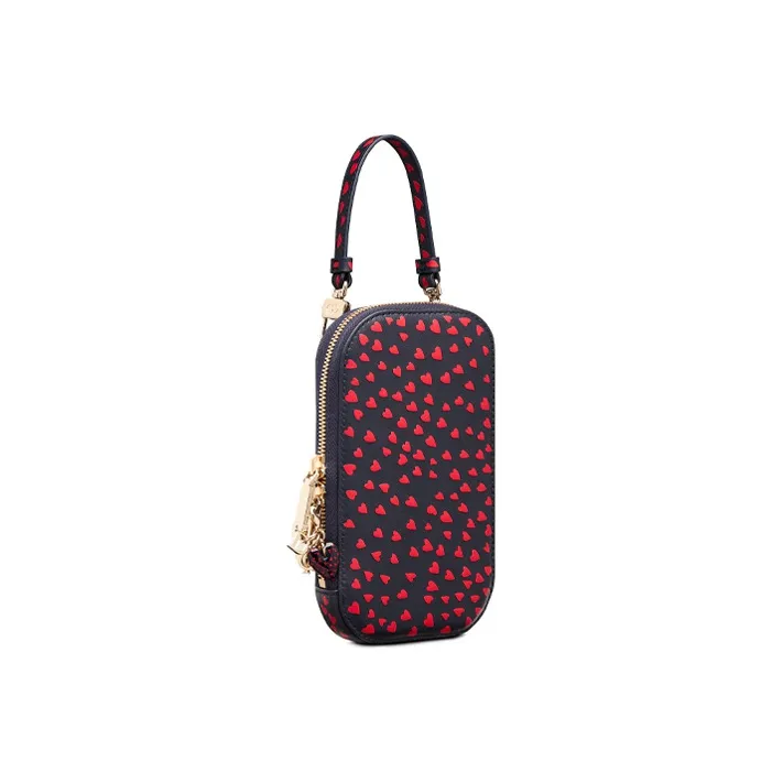 DIOR Lady Dior Cow Leather One Shoulder Crossbody Cell Phone Pouch Women's Navy & Red-1