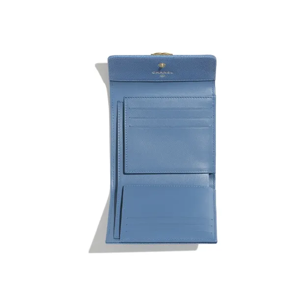 CHANEL Leboy Calfskin & Metal Wallet Trumpets Women's Blue-2