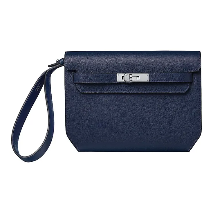 HERMES Kelly Depeches Evercolor Calfskin Clutch Men's Nuit Midnight Blue-0