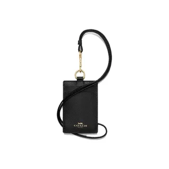 COACH Lanyard Leather Card Holder Women's Black